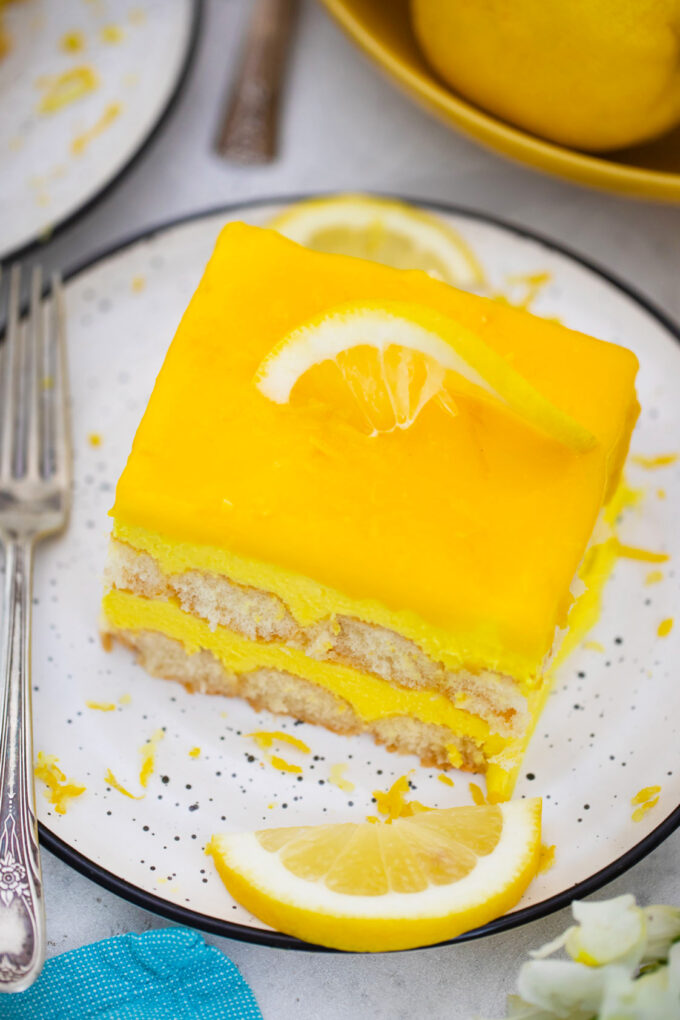 Boozy Limoncello tiramisu with lemon curd and mascarpone cream.