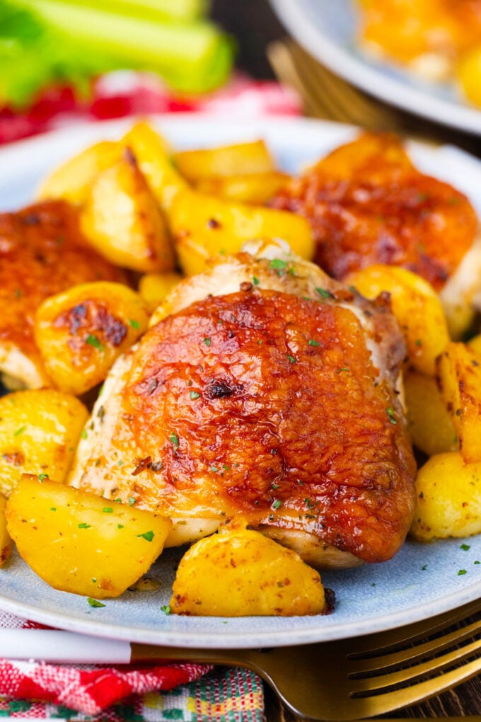 Ranch chicken and potatoes on a plate.