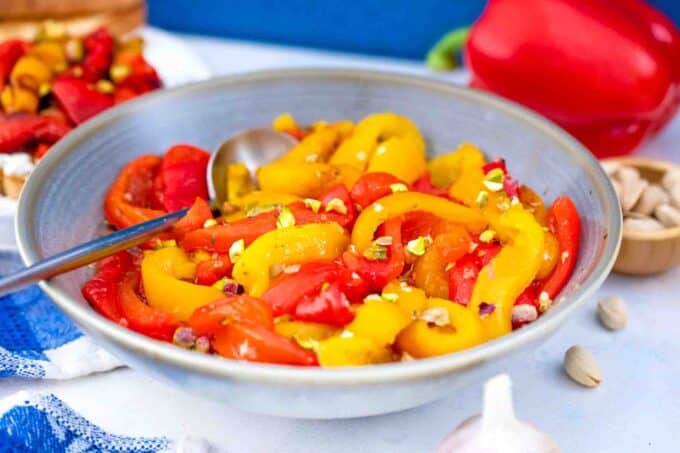 a bowl of roasted bell peppers