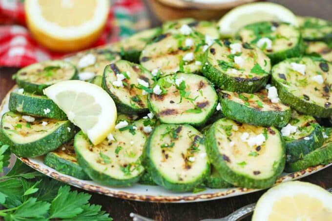 grilled zucchini salad with feta and herbs