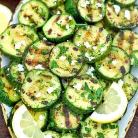 overhead shot of grilled zucchini salad