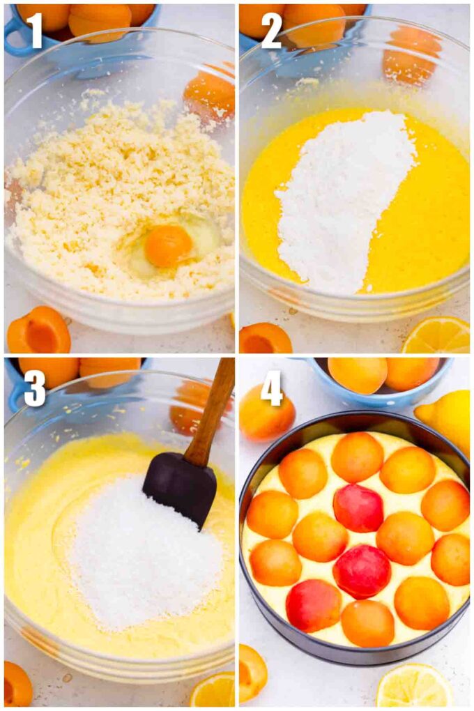 photo collage of steps how to make german apricot cake