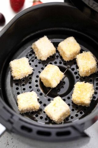 air frying brie cubes in the air fryer basket