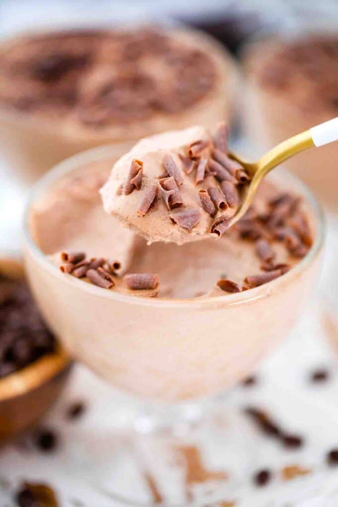 a spoonful of creamy protein coffee mousse
