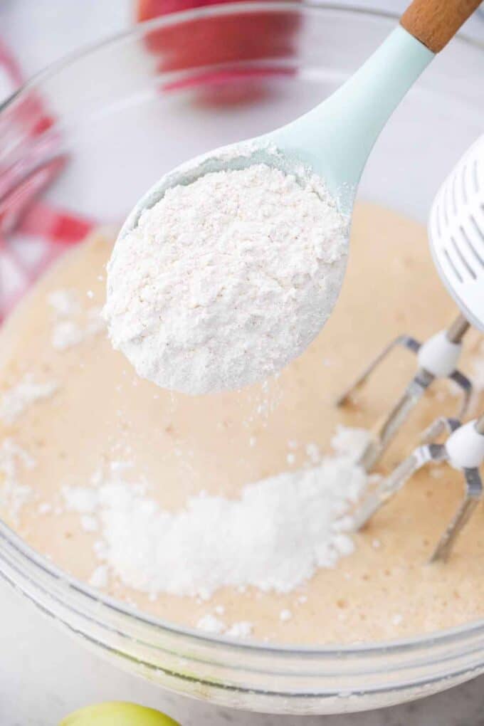adding dry ingredients to wet ingredients
