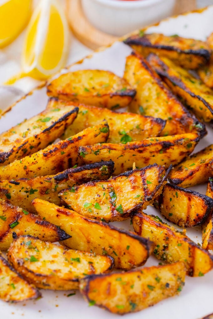Perfectly charred grilled potatoes.