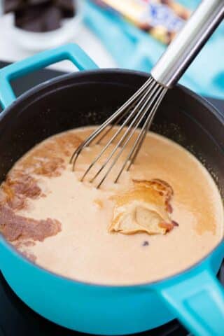 melting peanut butter in a saucepan