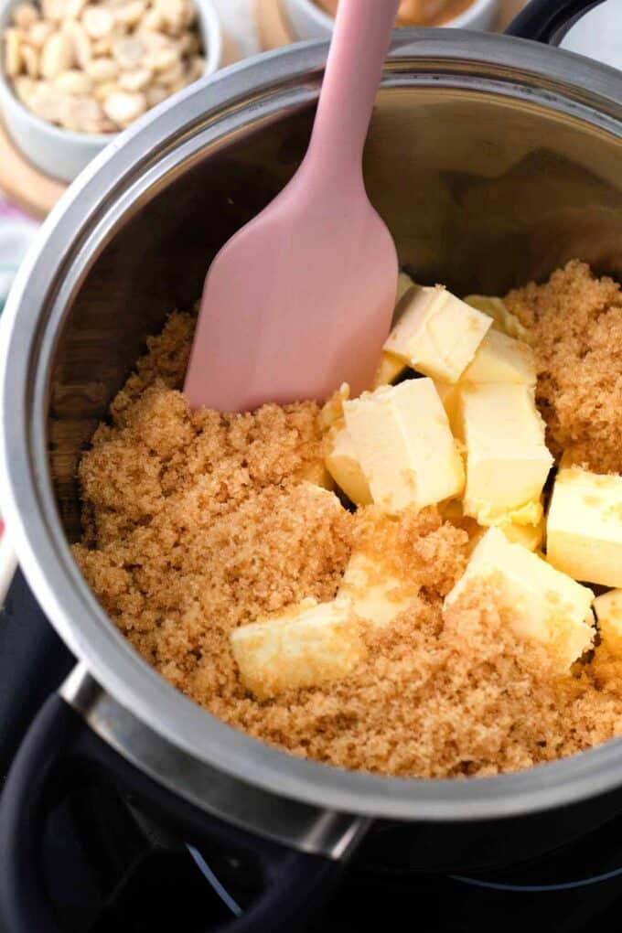 melting butter and brown sugar in a saucepan