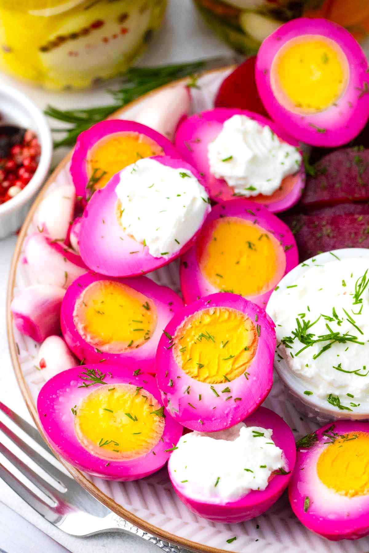 pickled eggs served with creamy sauce