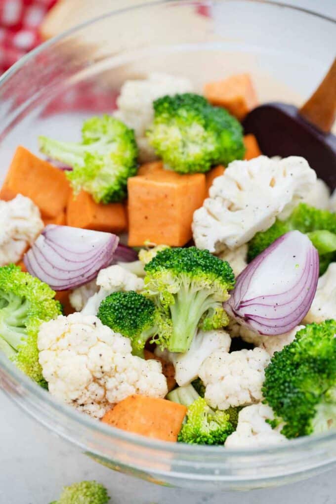 mixed raw veggies in a bowl