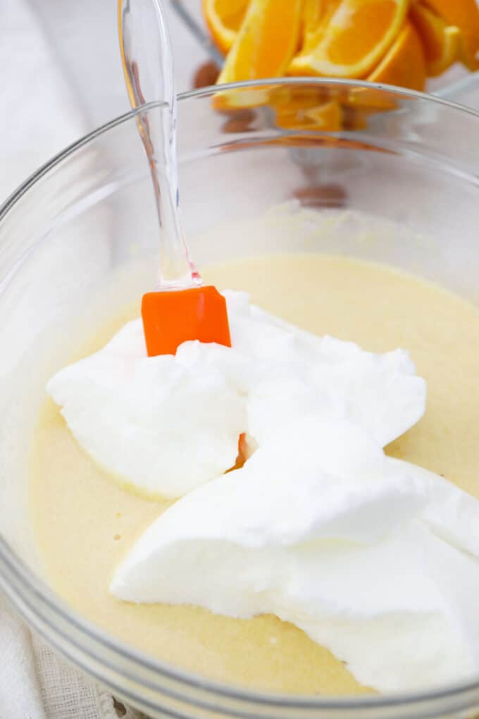 folding egg whites into cake batter