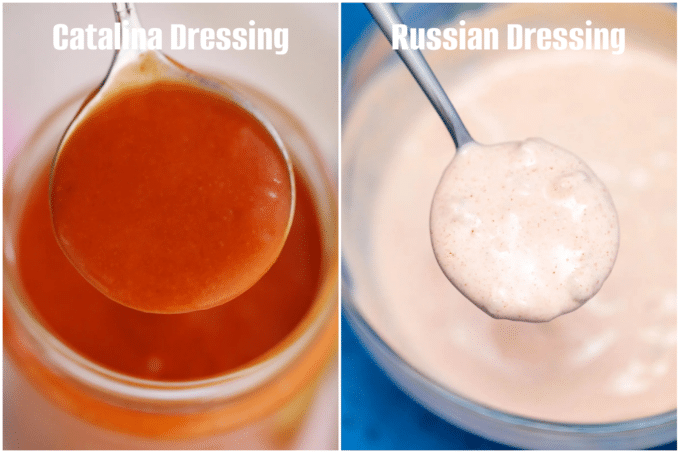 collage showing Catalina dressing vs Russian dressing
