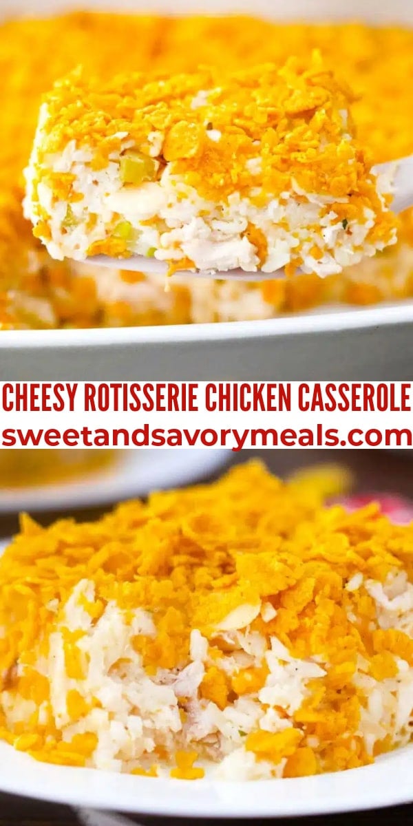 easy cheesy rotisserie chicken casserole pin