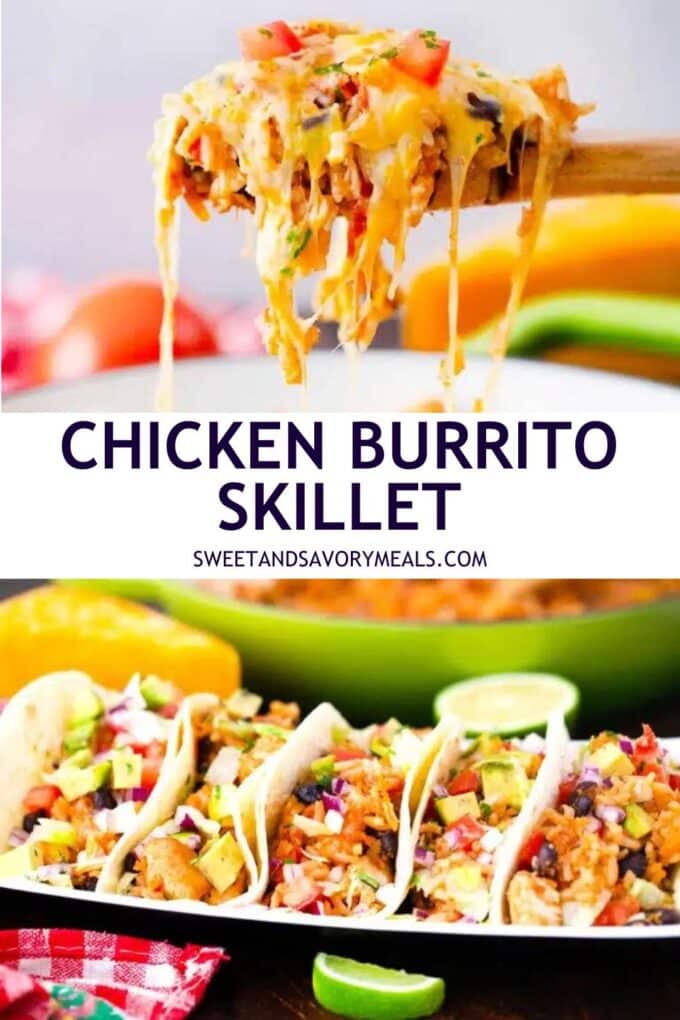 easy chicken burrito skillet pin