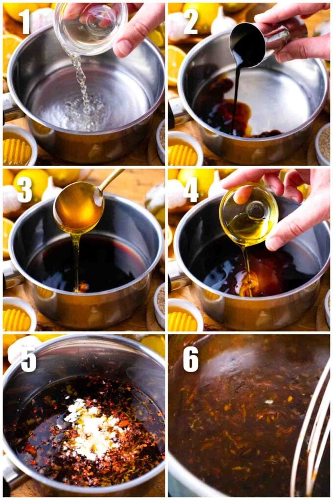 photo collage of steps how to make honey garlic sauce