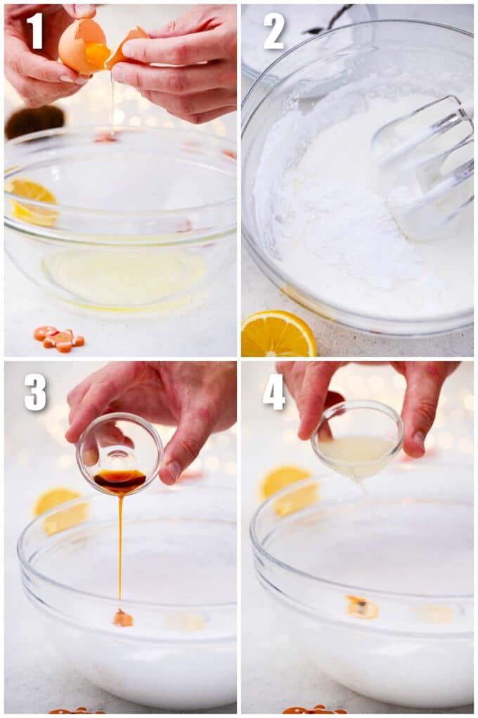 collage of four photos showing how to make royal icing