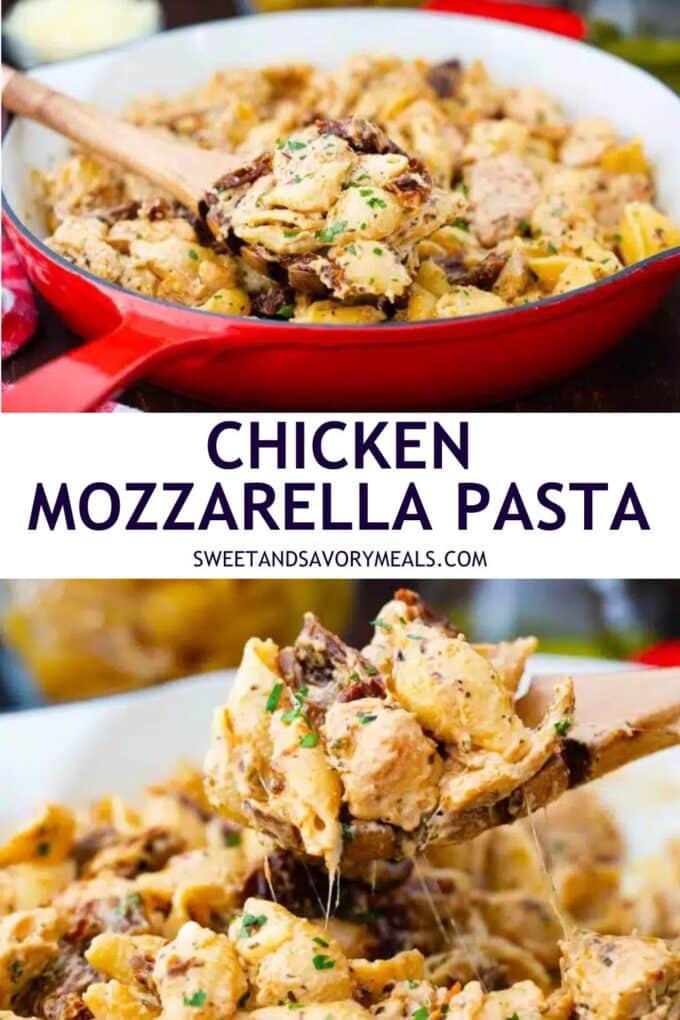easy chicken mozzarella pasta pin