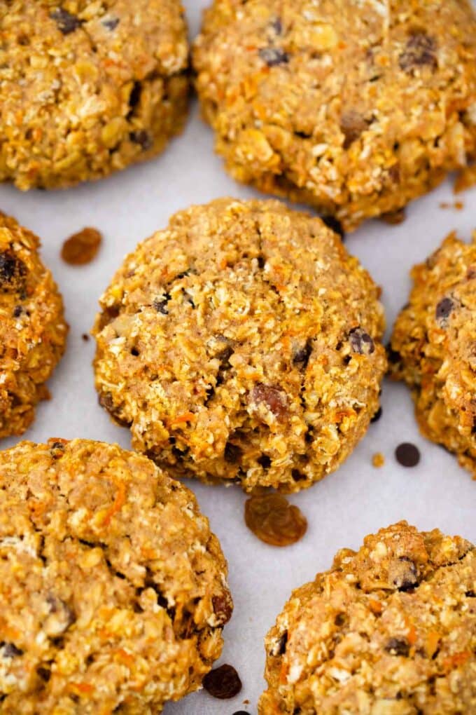 carrot oatmeal cookies on a cookie sheet