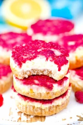 a biten keto raspberry cheesecake bite on top of others