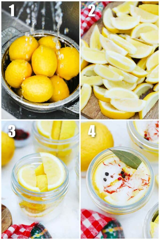 college of four photos showing how to make preserved lemons