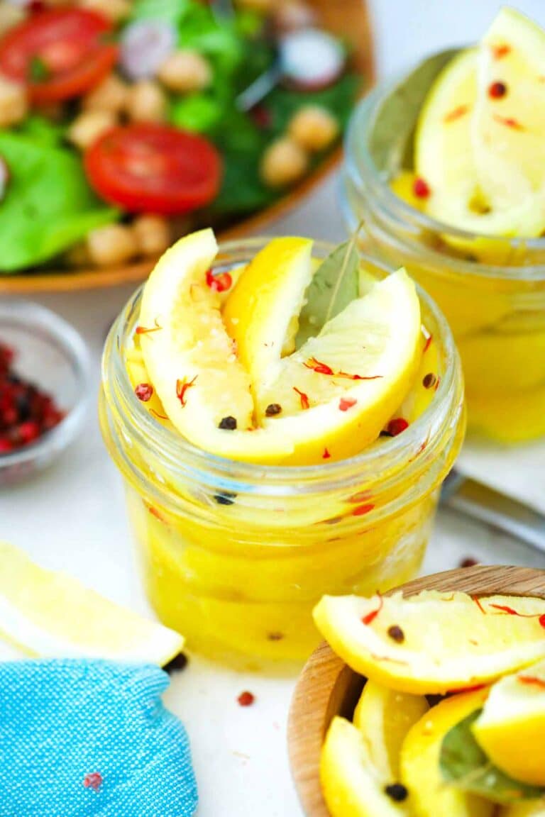 a jar of preserved lemons with saffron