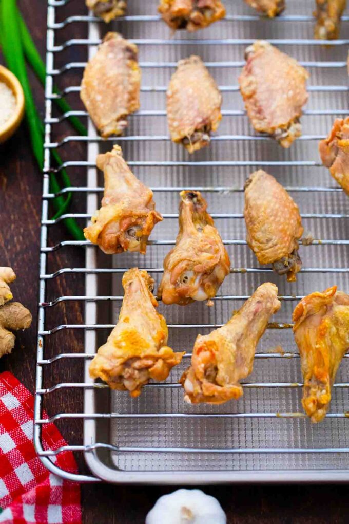crispy baked chicken wings on a wire rack