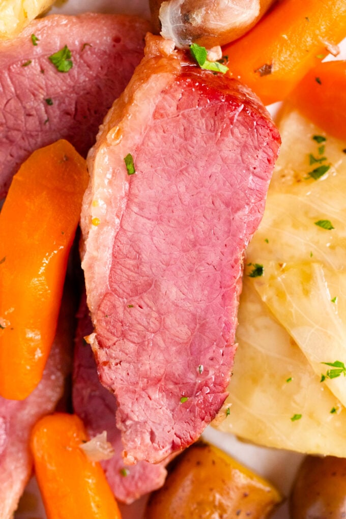 Juicy Instant Pot corned beef brisket and veggies.