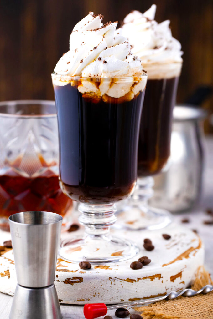 Irish coffee topped with whipped cream.