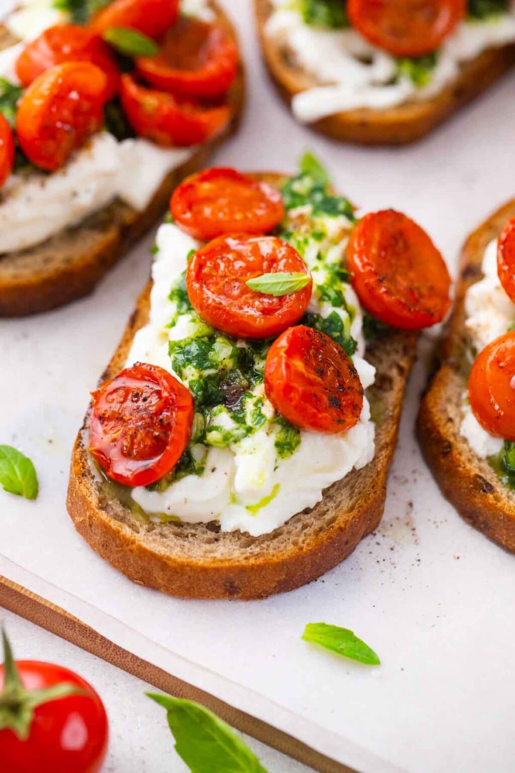 Burrata Bruschetta with Garlic Basil Sauce - Sweet and Savory Meals