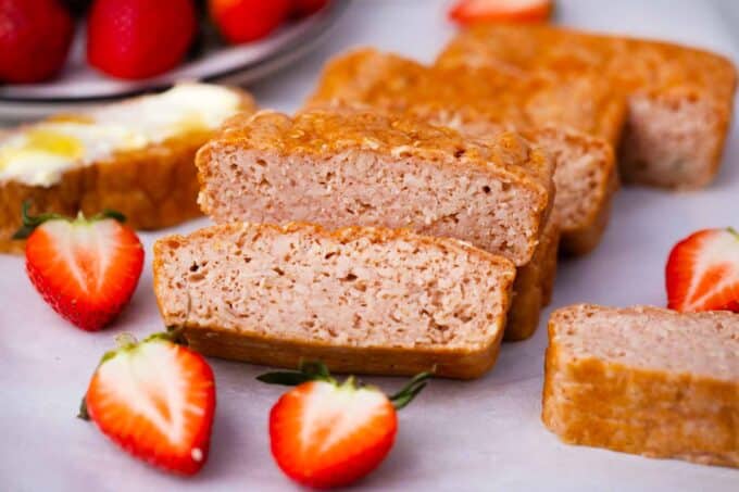 pink sliced strawberry cottage cheese bread