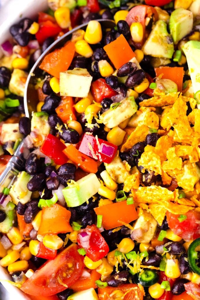 Close shot of Mexican black bean salad.