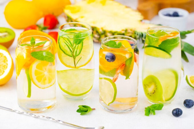 Four different varieties of detox water.