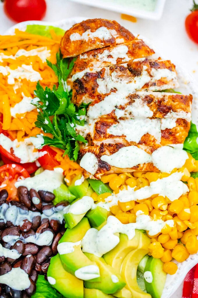 Homemade grilled chicken Southwest salad.