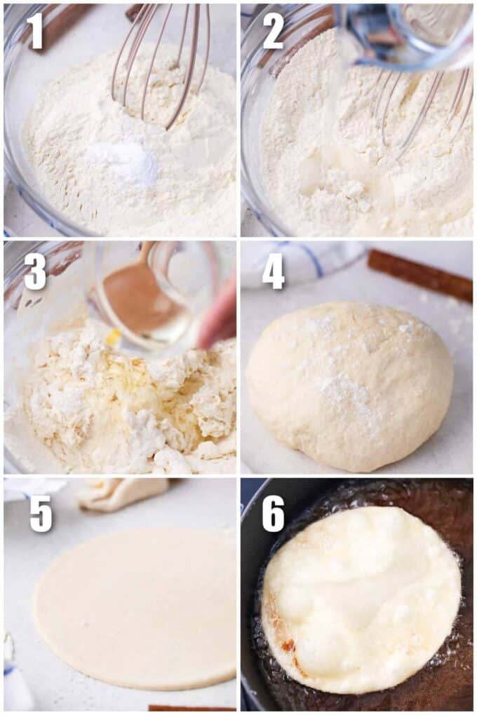 collage of photos showing the steps how to make bunuelos