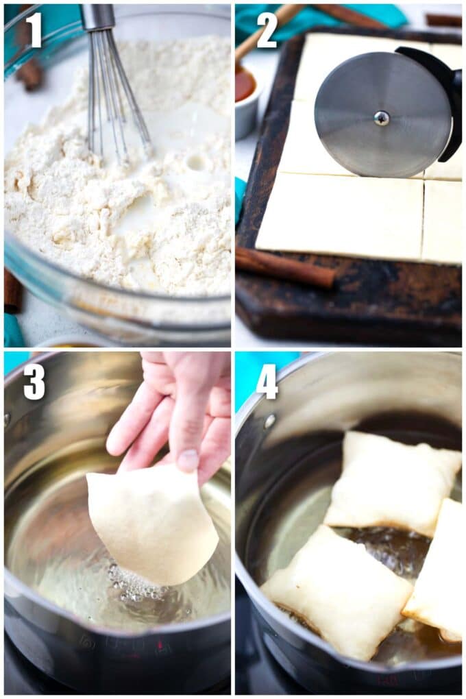 photo collage showing the steps how to make sopapillas