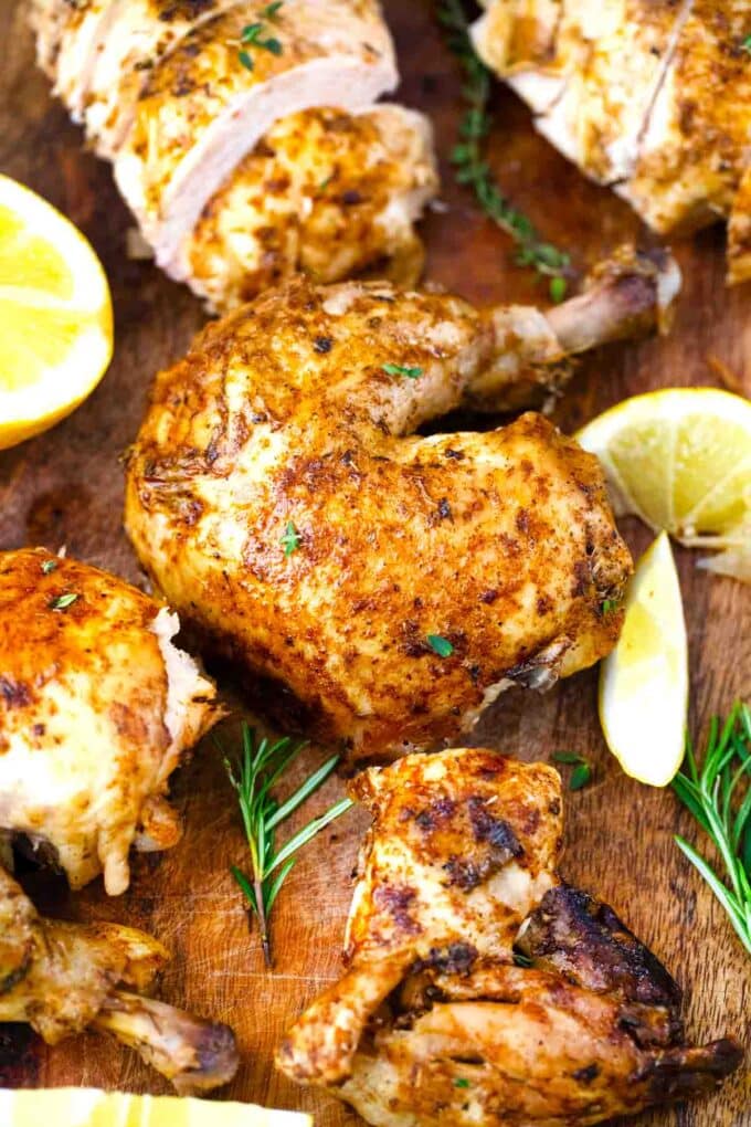 instant pot whole chicken cut into pieces on a cutting board