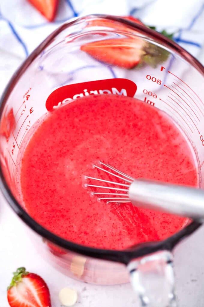 Strawberry gelatin mixture in a bowl