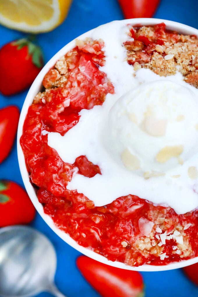 Very juicy and saucy strawberry crisp.