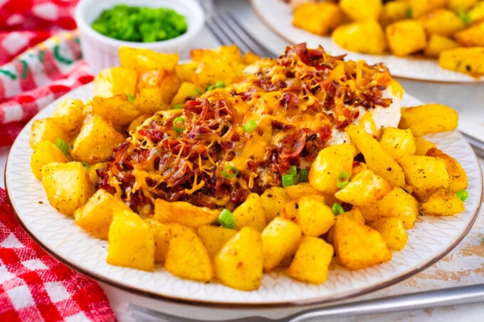Crispy baked crack chicken with potatoes.