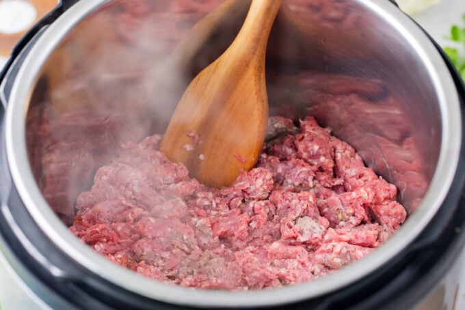 Searing ground beef in the instant pot.
