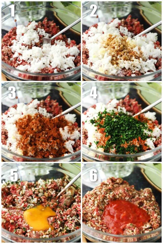 collage of how to make cabbage rolls filling