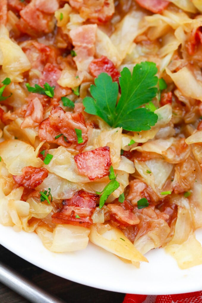 One-pan cabbage with bacon and onions recipe.