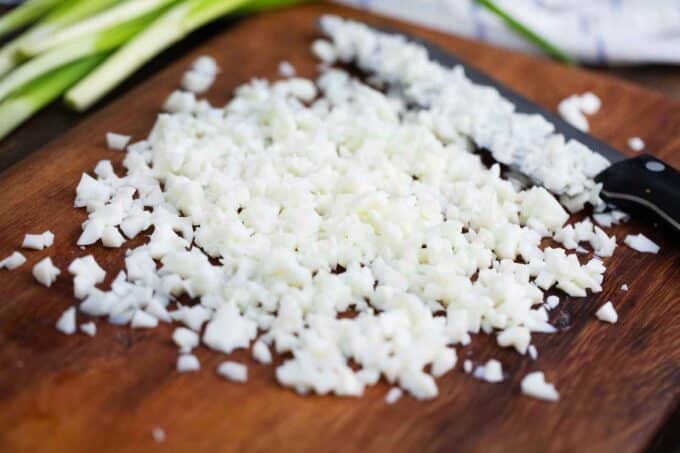 chopped egg whites on a cutting board