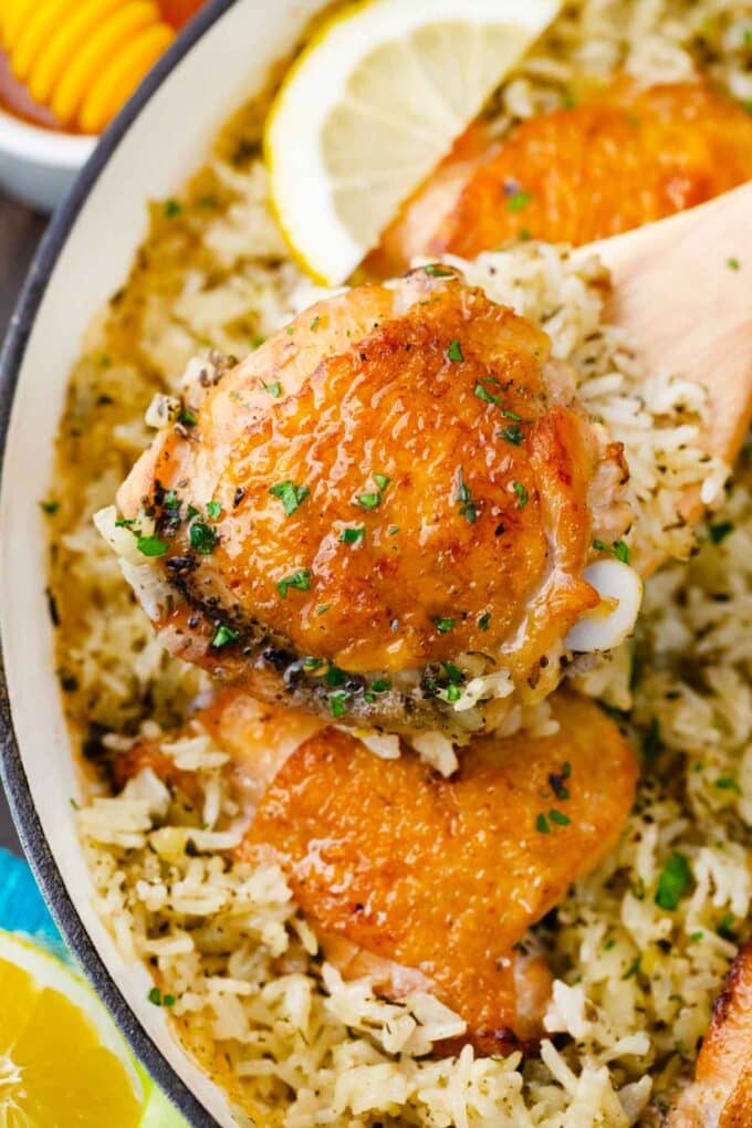 crispy golden-brown italian chicken and rice on a serving spatula