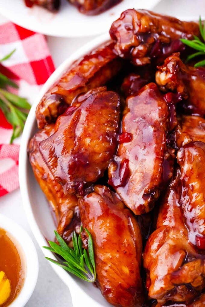 overhead shot of sticky glazed wings