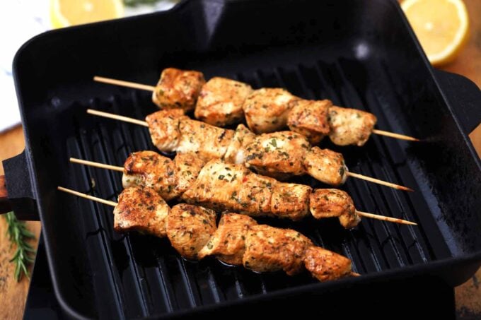 keto Italian chicken skewers on a grill pan