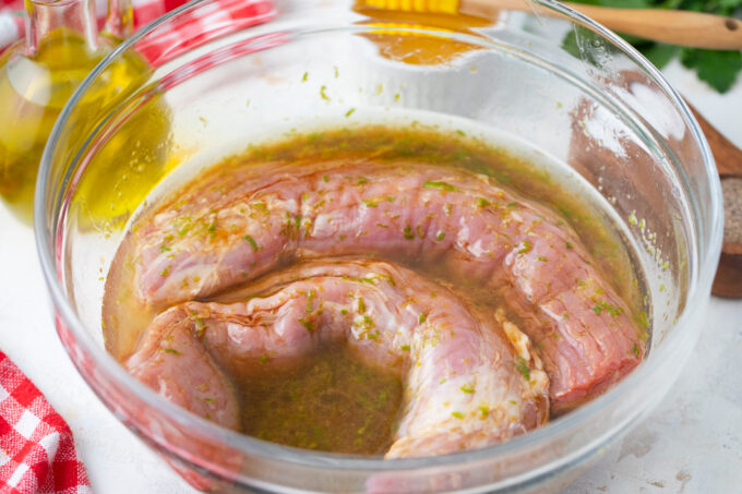 Marinating pork tenderloins.