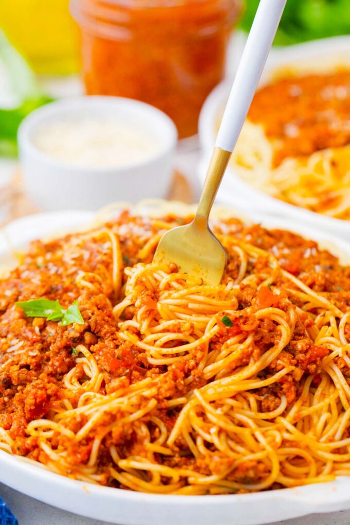 Pasta with Instant Pot spaghetti sauce.