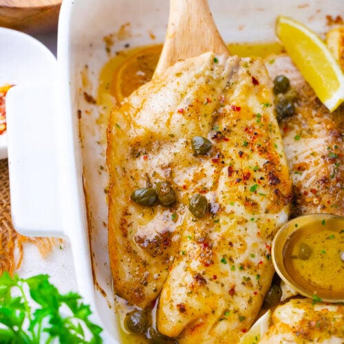 Oven baked lemon butter tilapia with capers.
