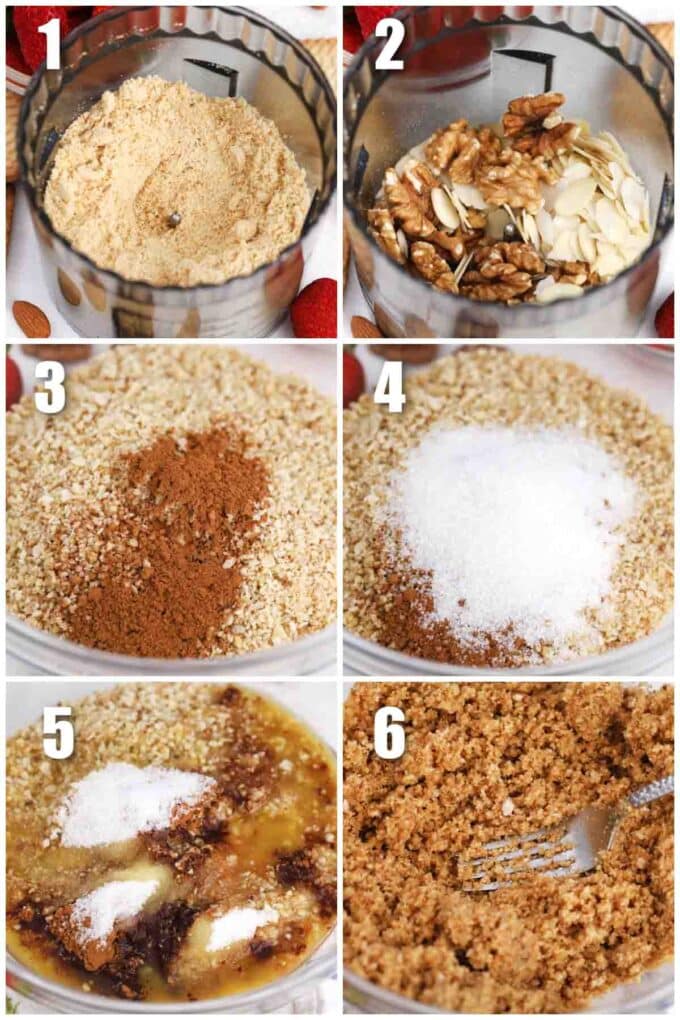 collage of photos showing how to make cheesecake crust